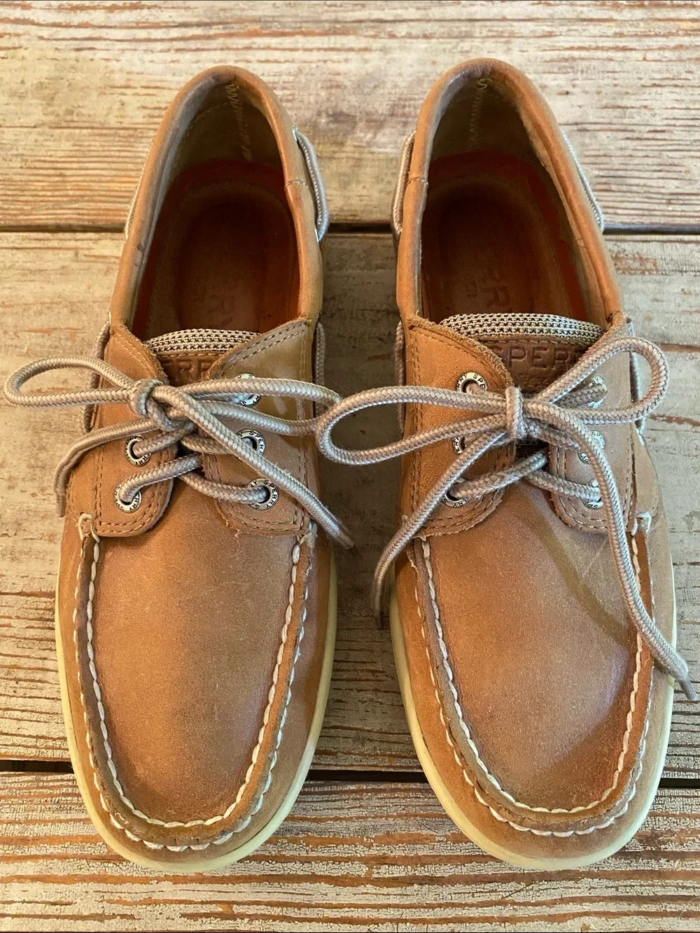 Sperry Brown Leather Boat Shoes with Cream Sole